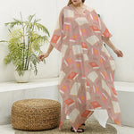 Reading Books And Glasses Pattern Print Silk V-Neck Kaftan Dress