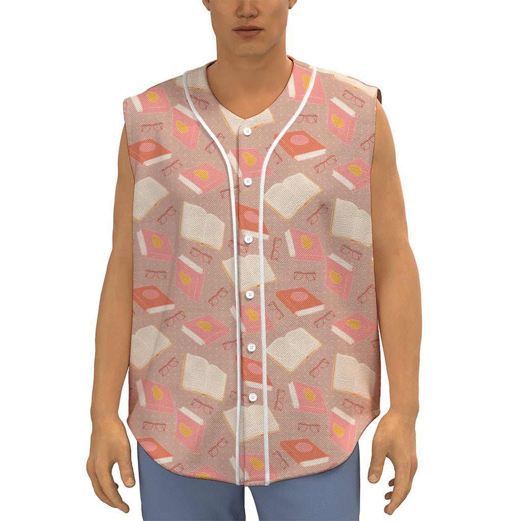 Reading Books And Glasses Pattern Print Sleeveless Baseball Jersey
