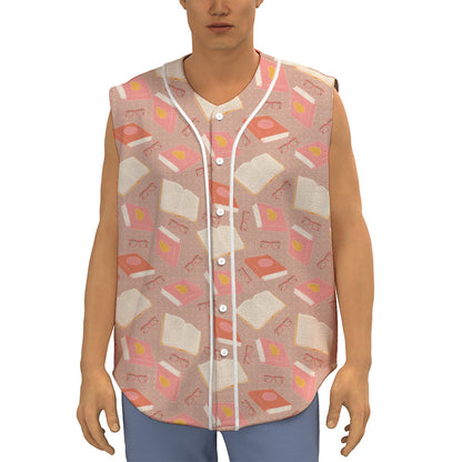 Reading Books And Glasses Pattern Print Sleeveless Baseball Jersey