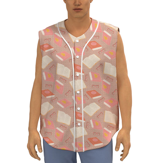 Reading Books And Glasses Pattern Print Sleeveless Baseball Jersey
