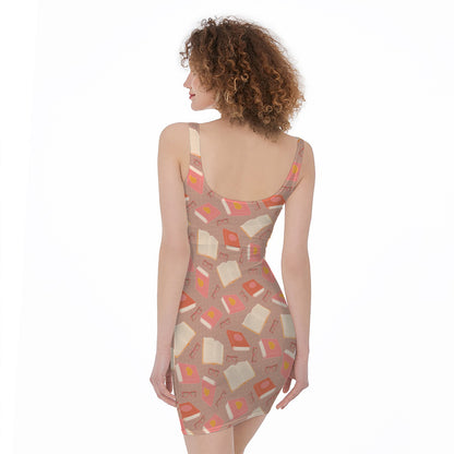 Reading Books And Glasses Pattern Print Sleeveless Bodycon Dress