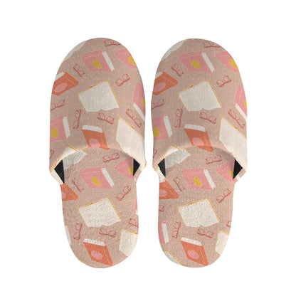 Reading Books And Glasses Pattern Print Slippers