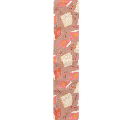 Reading Books And Glasses Pattern Print Table Runner