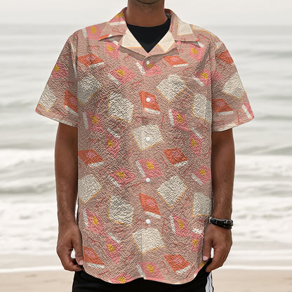 Reading Books And Glasses Pattern Print Textured Short Sleeve Shirt