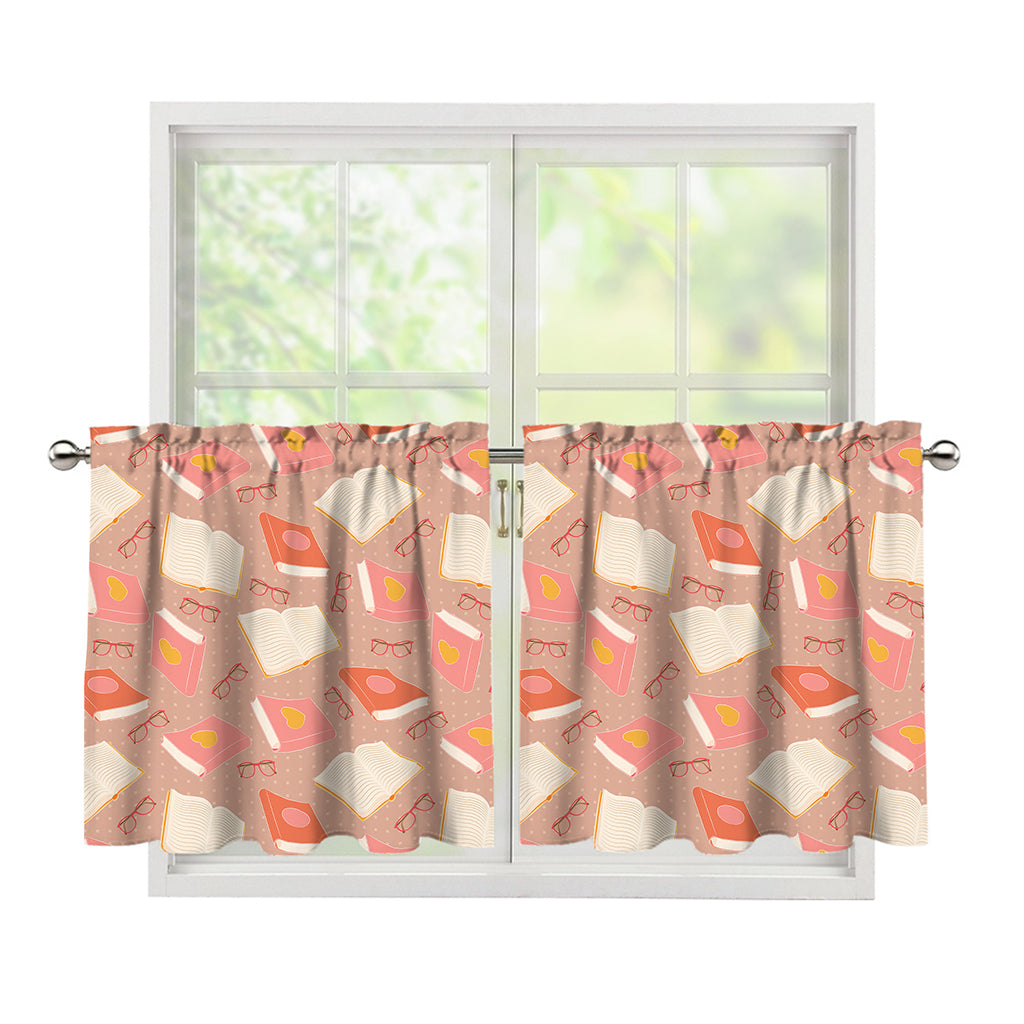 Reading Books And Glasses Pattern Print Tier Curtains