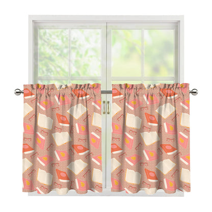 Reading Books And Glasses Pattern Print Tier Curtains