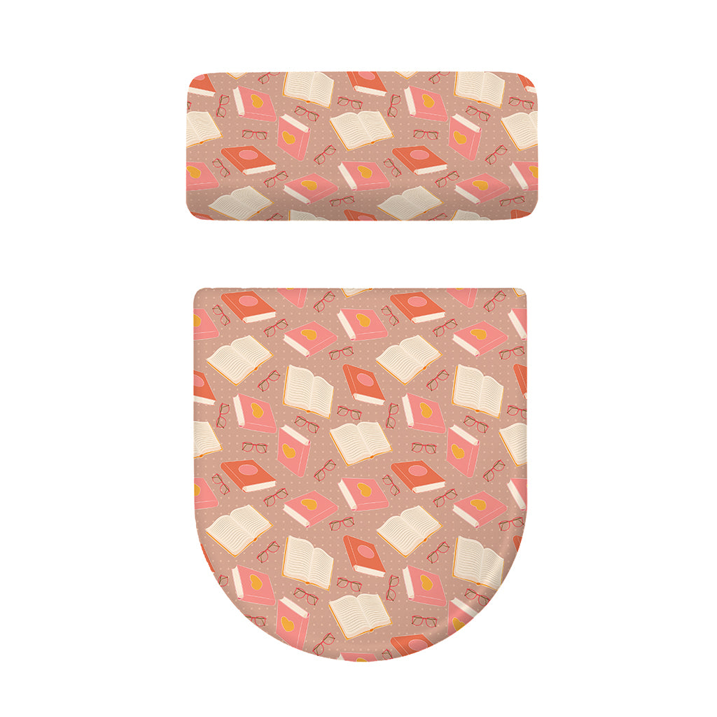 Reading Books And Glasses Pattern Print Toilet Lid And Tank Cover Set