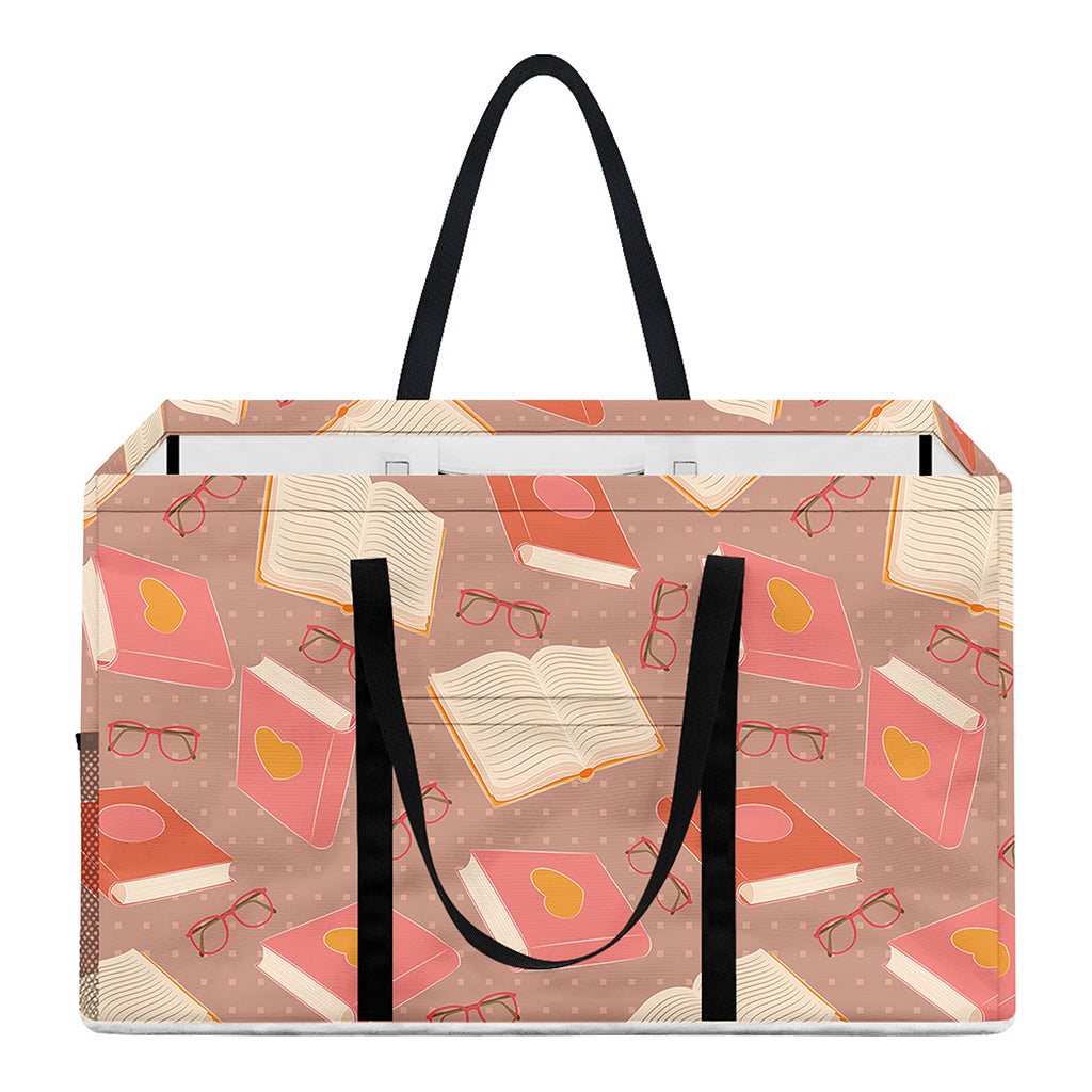 Reading Books And Glasses Pattern Print Utility Tote Bag