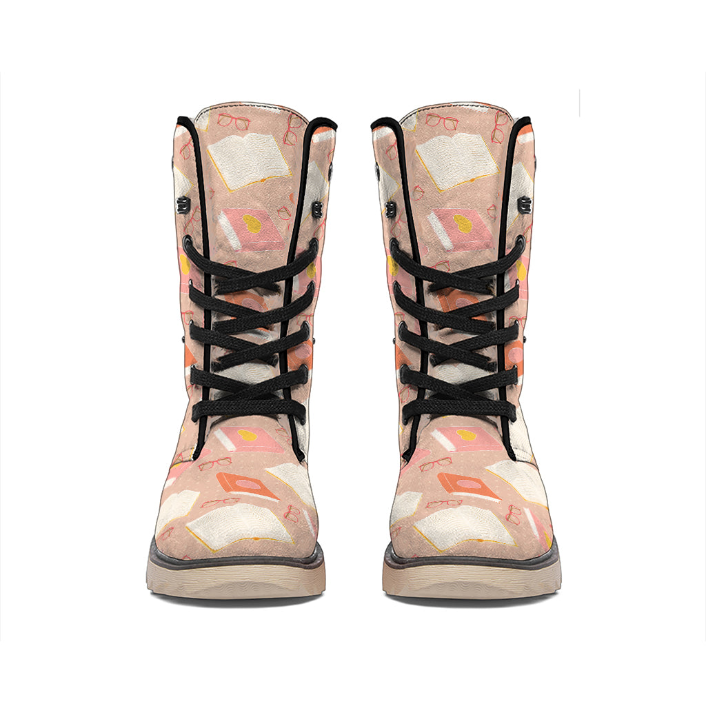 Reading Books And Glasses Pattern Print Winter Boots