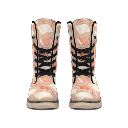 Reading Books And Glasses Pattern Print Winter Boots