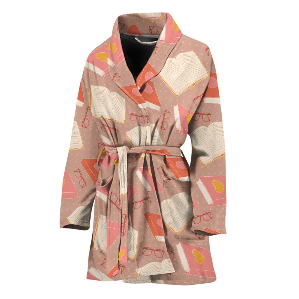 Reading Books And Glasses Pattern Print Women's Bathrobe