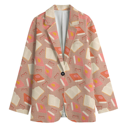 Reading Books And Glasses Pattern Print Women's Blazer