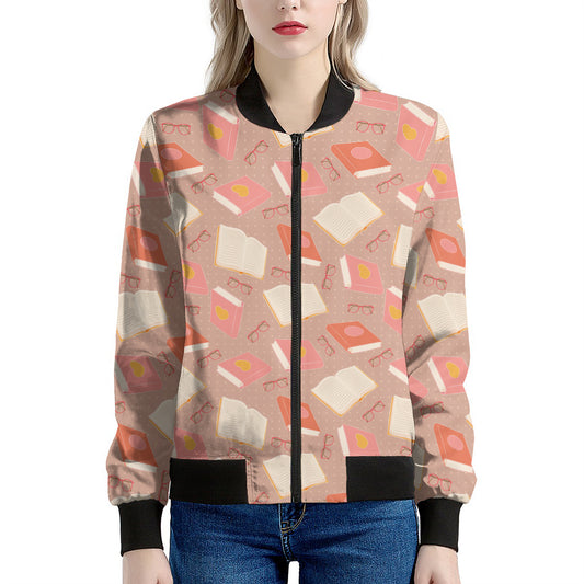 Reading Books And Glasses Pattern Print Women's Bomber Jacket