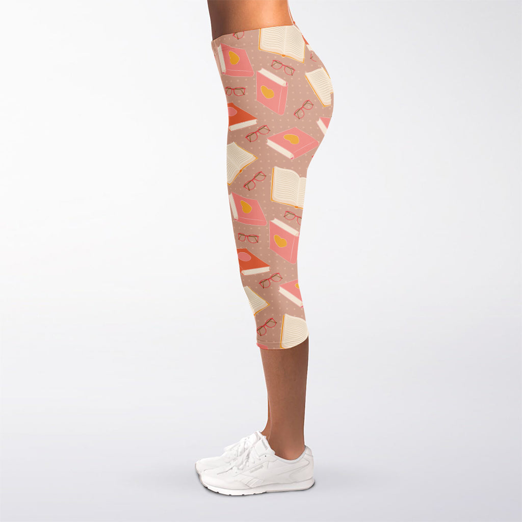 Reading Books And Glasses Pattern Print Women's Capri Leggings
