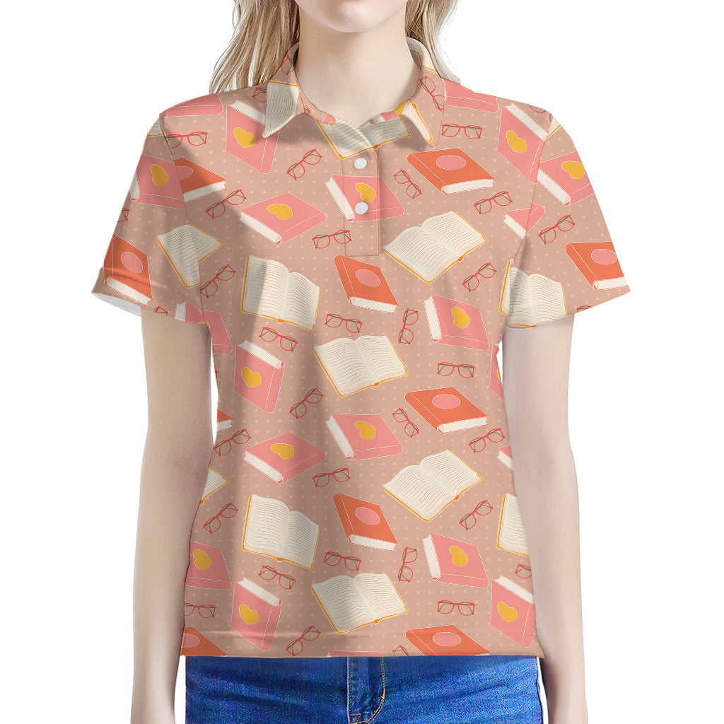 Reading Books And Glasses Pattern Print Women's Polo Shirt