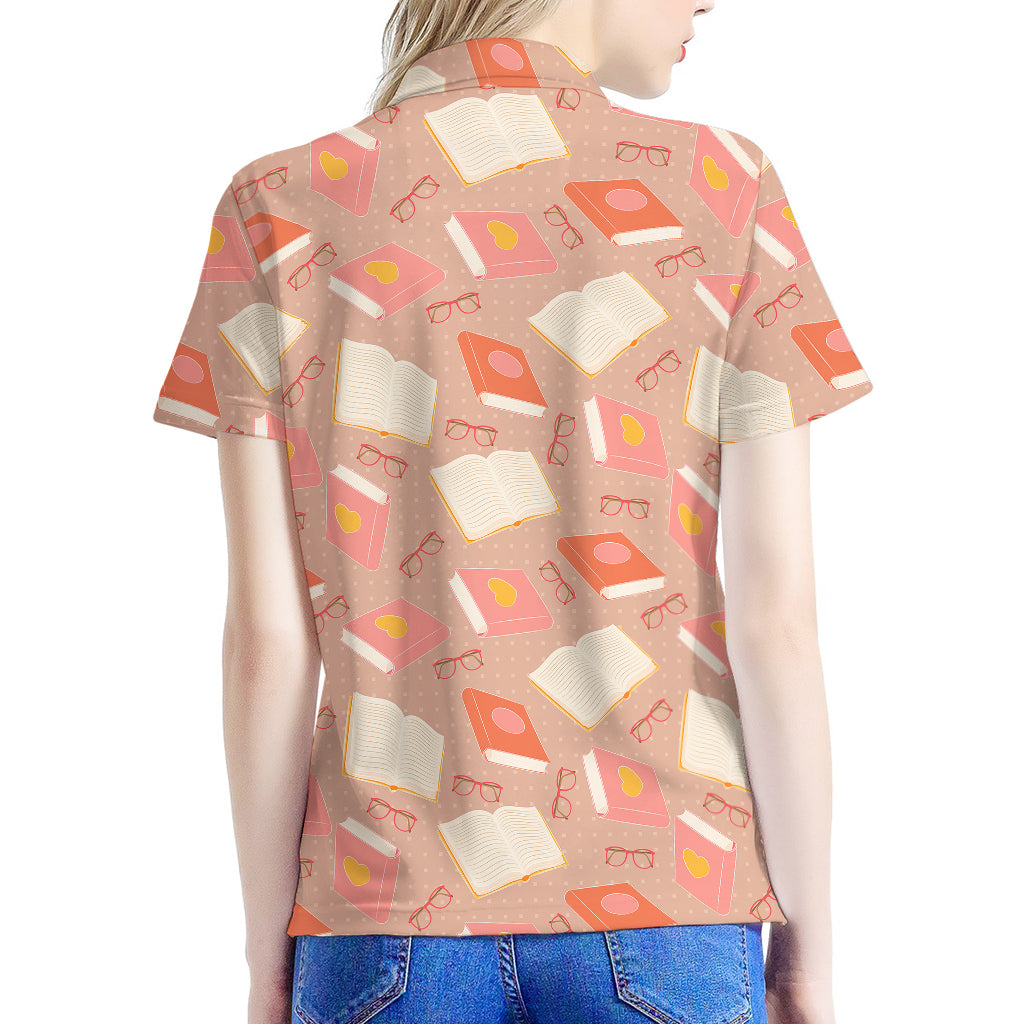 Reading Books And Glasses Pattern Print Women's Polo Shirt