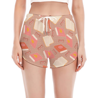 Reading Books And Glasses Pattern Print Women's Split Running Shorts