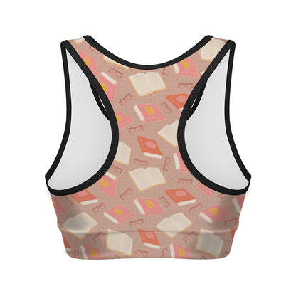 Reading Books And Glasses Pattern Print Women's Sports Bra