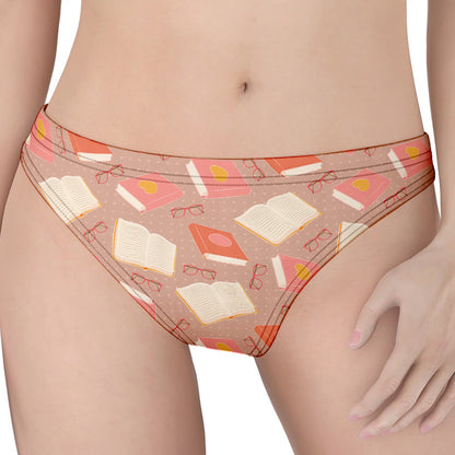 Reading Books And Glasses Pattern Print Women's Thong