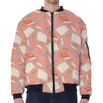 Reading Books And Glasses Pattern Print Zip Sleeve Bomber Jacket