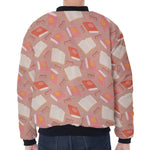 Reading Books And Glasses Pattern Print Zip Sleeve Bomber Jacket