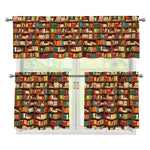 Reading Library Pattern Print 3 Piece Kitchen Curtains