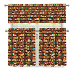 Reading Library Pattern Print 3 Piece Kitchen Curtains