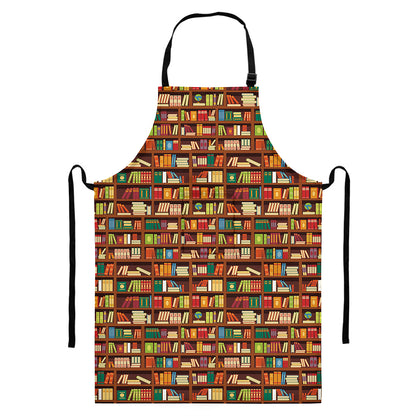 Reading Library Pattern Print Bib Apron With Pocket