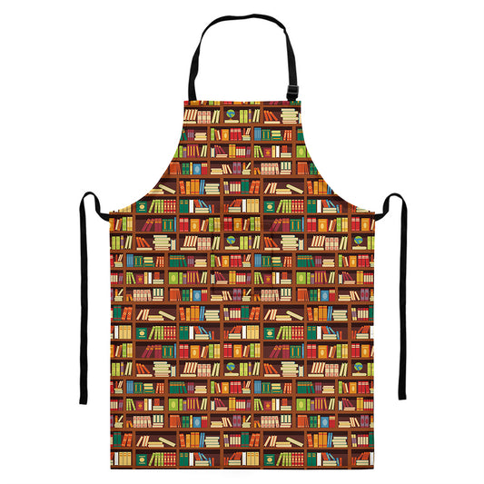 Reading Library Pattern Print Bib Apron With Pocket