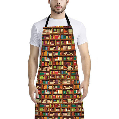 Reading Library Pattern Print Bib Apron With Pocket