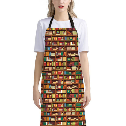 Reading Library Pattern Print Bib Apron With Pocket