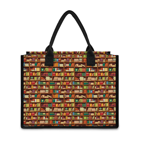 Reading Library Pattern Print Canvas Tote Bag