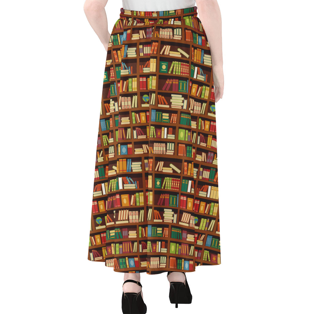 Reading Library Pattern Print Chiffon Maxi Skirt