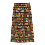 Reading Library Pattern Print Cotton Front Slit Maxi Skirt