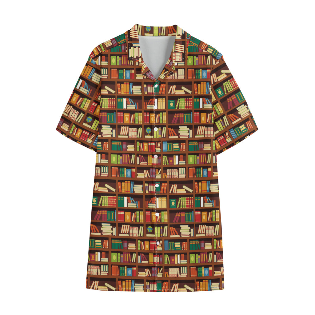 Reading Library Pattern Print Cotton Hawaiian Shirt