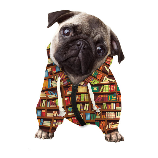 Reading Library Pattern Print Dog Zip Up Hoodie