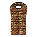 Reading Library Pattern Print Double Neoprene Wine Tote
