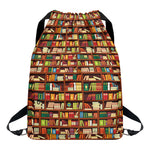 Reading Library Pattern Print Drawstring Backpack
