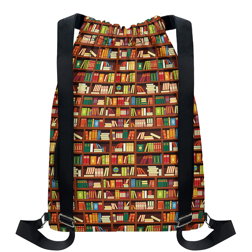 Reading Library Pattern Print Drawstring Backpack