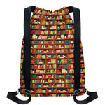 Reading Library Pattern Print Drawstring Backpack