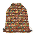Reading Library Pattern Print Drawstring Bag