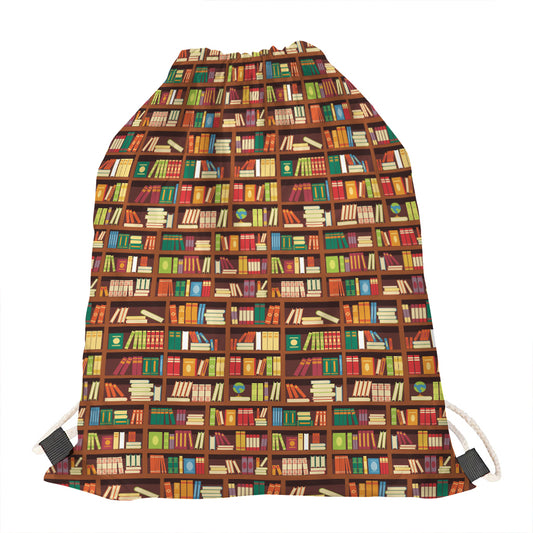 Reading Library Pattern Print Drawstring Bag