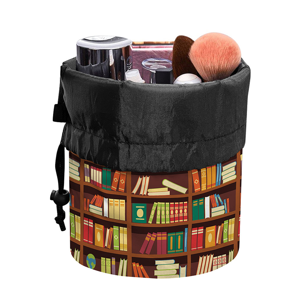 Reading Library Pattern Print Drawstring Makeup Bag