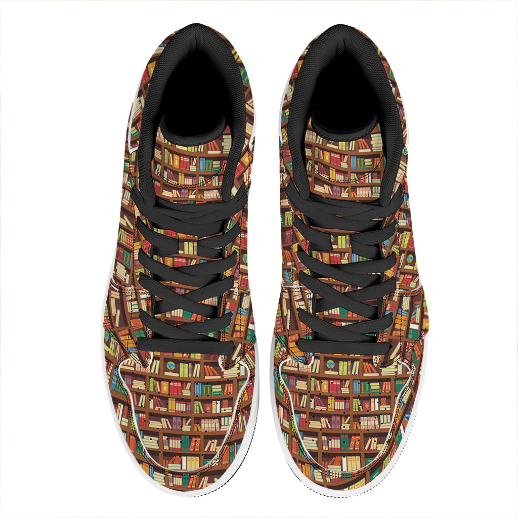 Reading Library Pattern Print High Top Leather Sneakers