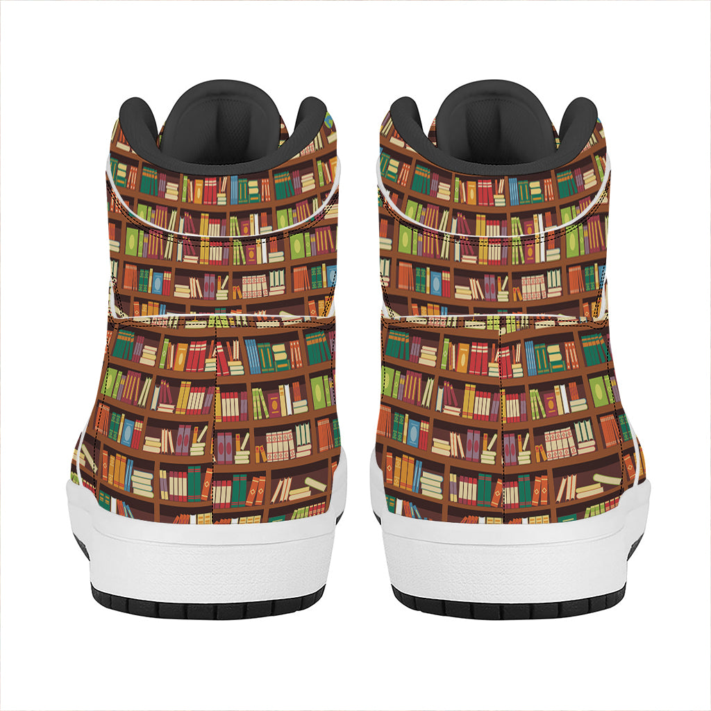 Reading Library Pattern Print High Top Leather Sneakers