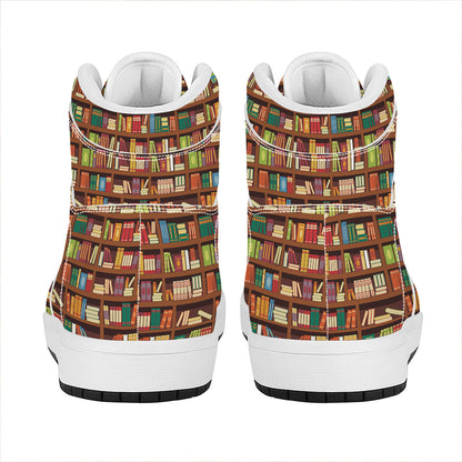 Reading Library Pattern Print High Top Leather Sneakers