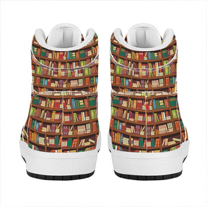 Reading Library Pattern Print High Top Leather Sneakers