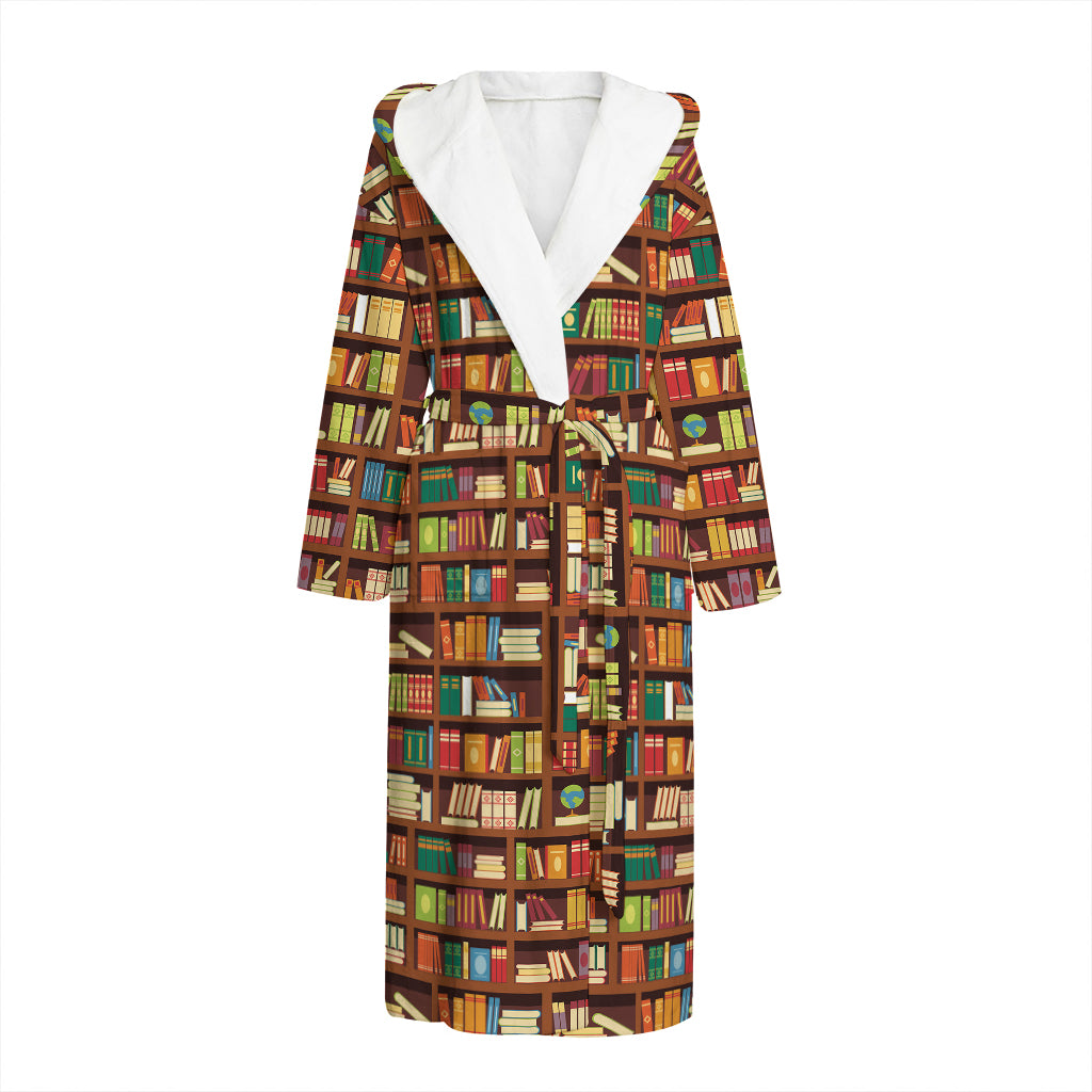 Reading Library Pattern Print Hooded Bathrobe