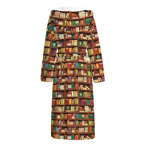 Reading Library Pattern Print Hooded Bathrobe