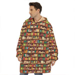 Reading Library Pattern Print Hoodie Blanket